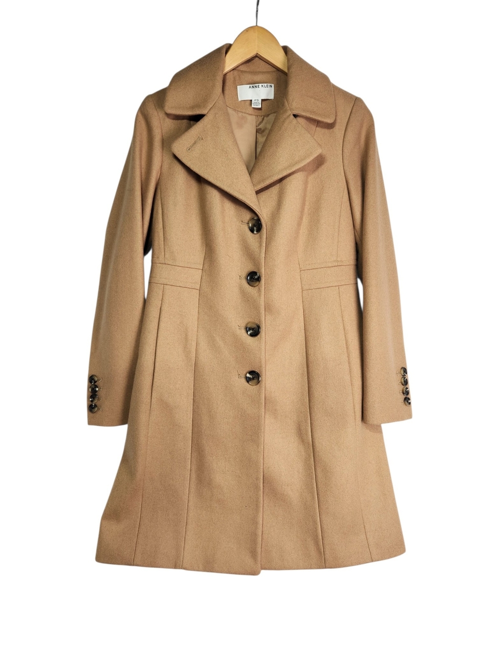 Anne Klein Women’s PS Camel Wool Blend Pea Coat Tailored Button Front Petite Sm